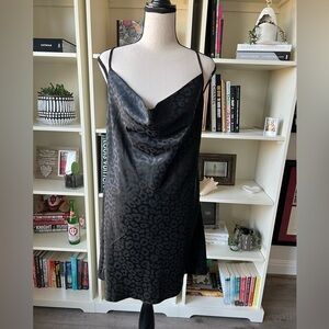 Hey Babe Meredith Leopard Satin Cowl Dress in Black Size Large
